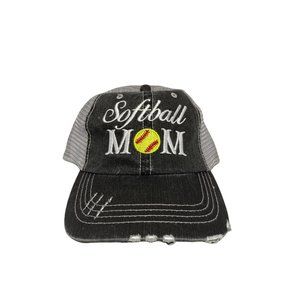 Softball Mom Hat. Distressed Trucker Hat, Game Day Hat. Softball Mom Embroidered